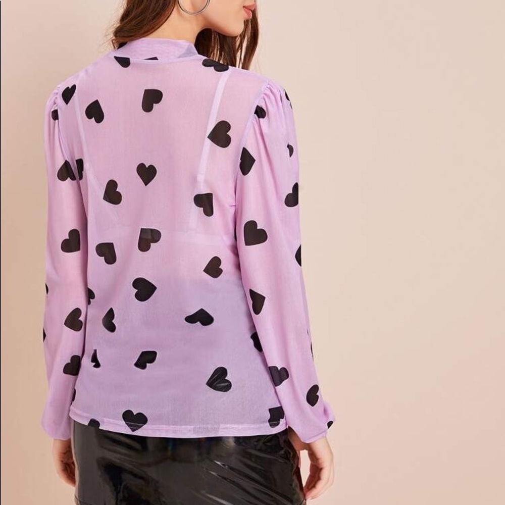 Heart Print Sheer Blouse (Without Bra) - Picture 6 of 6